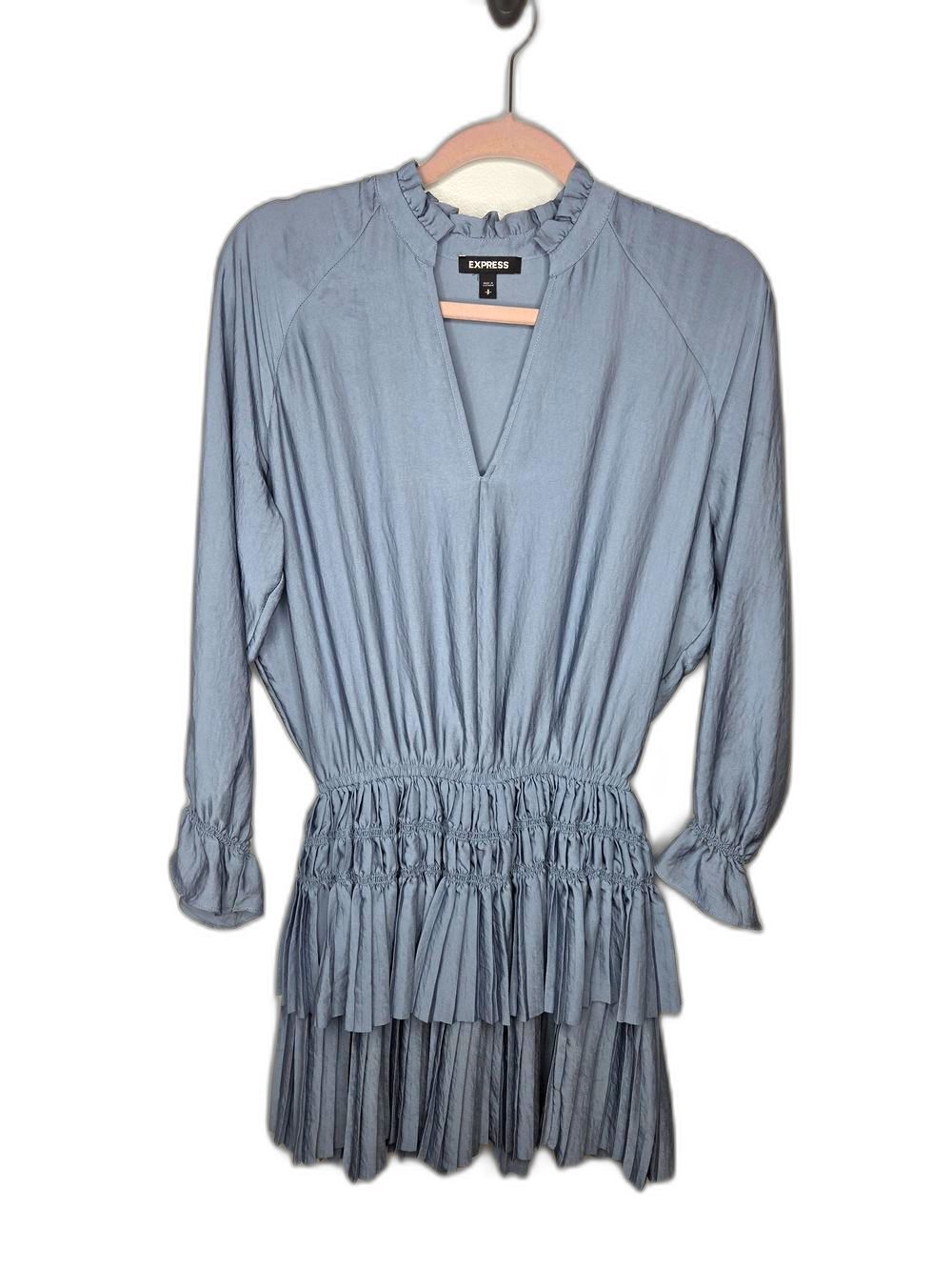 Express Women's Light Blue Smocked Waist Ruffle Dress